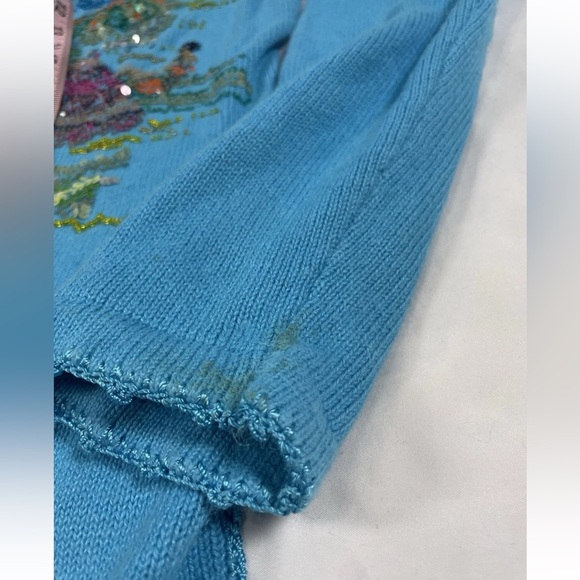 Quacker Factory Embellished Cardigan Sweater XS Sequin Beads Beach Umbrella BLUE - Picture 14 of 16